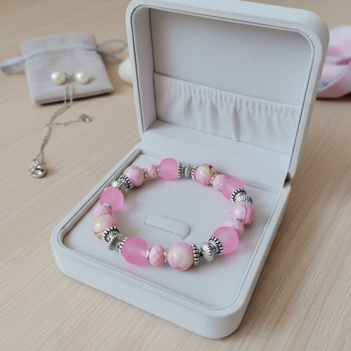 Bracelet perles jade rose