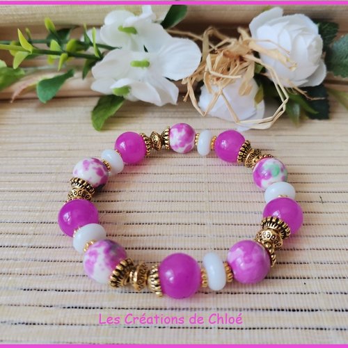 Bracelet perles jade fuchsia