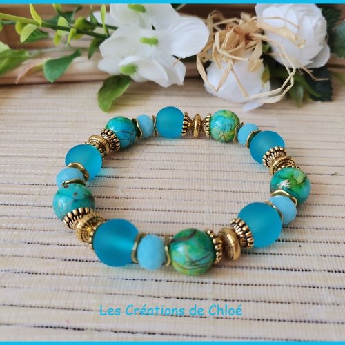 Bracelet perles jade verte et bleue