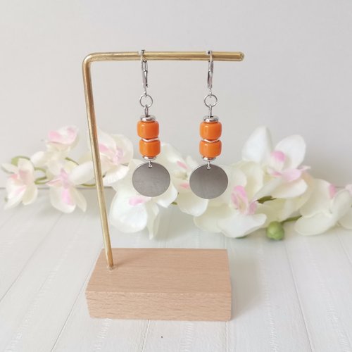 Boucles d'oreilles acier inoxydable et sequin métal