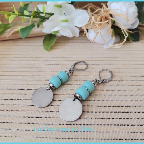 Boucles d'oreilles acier inoxydable et sequin métal