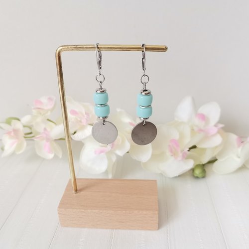 Boucles d'oreilles acier inoxydable et sequin métal