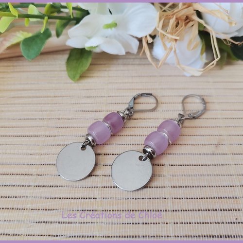 Boucles d'oreilles acier inoxydable et sequin métal