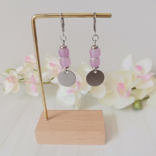 Boucles d'oreilles acier inoxydable et sequin métal