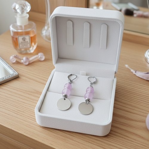 Boucles d'oreilles acier inoxydable et sequin métal