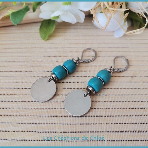 Boucles d'oreilles acier inoxydable et sequin métal