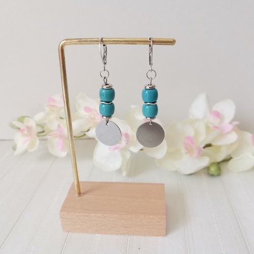Boucles d'oreilles acier inoxydable et sequin métal