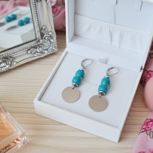 Boucles d'oreilles acier inoxydable et sequin métal