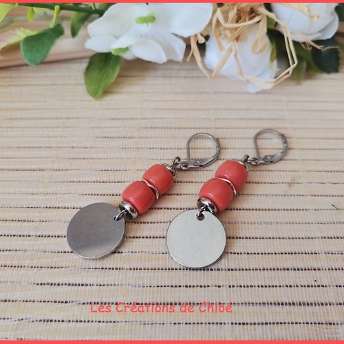 Boucles d'oreilles acier inoxydable et sequin métal