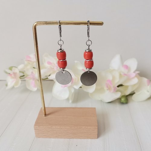 Boucles d'oreilles acier inoxydable et sequin métal