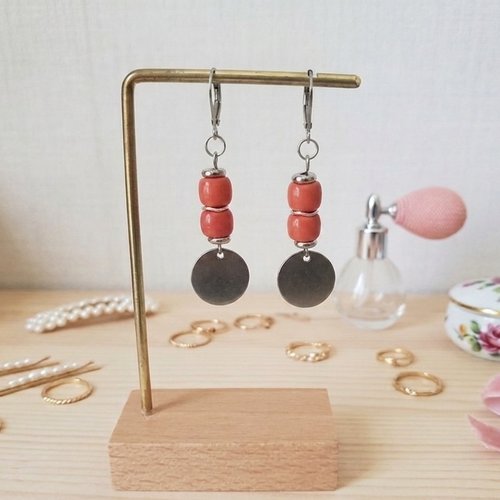 Boucles d'oreilles acier inoxydable et sequin métal