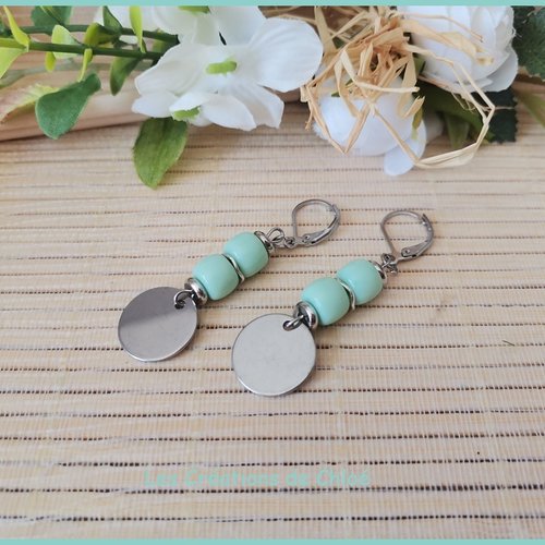 Boucles d'oreilles acier inoxydable et sequin métal