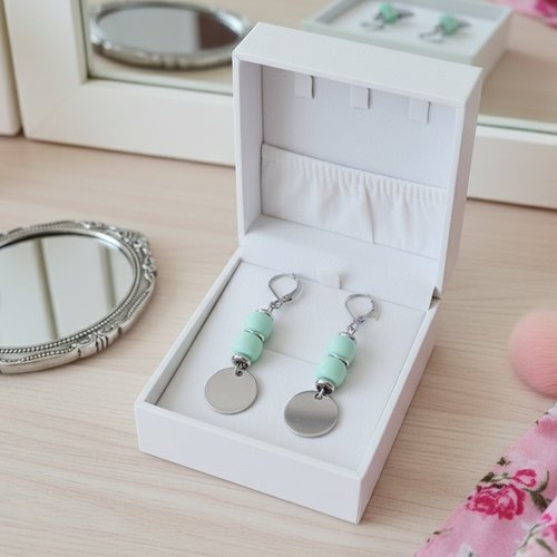 Boucles d'oreilles acier inoxydable et sequin métal