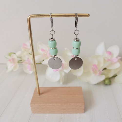 Boucles d'oreilles acier inoxydable et sequin métal
