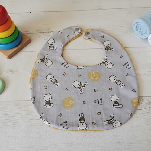 Bavoir bébé coton gris et motif animaux