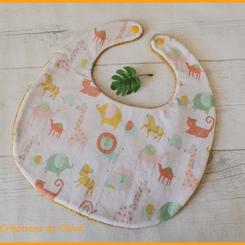 Bavoir bébé coton blanc et motif animaux