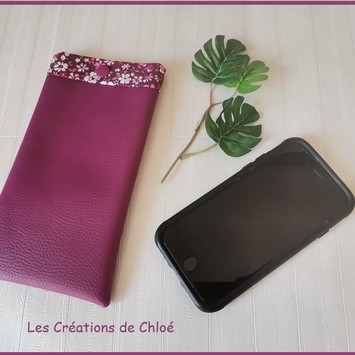 Etui simili cuir violet et coton pour téléphone portable