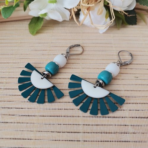 Boucles d'oreilles acier inoxydable et pendentif fer turquoise