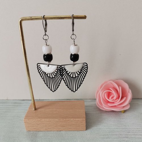 Boucles d'oreilles acier inoxydable et pendentif aile