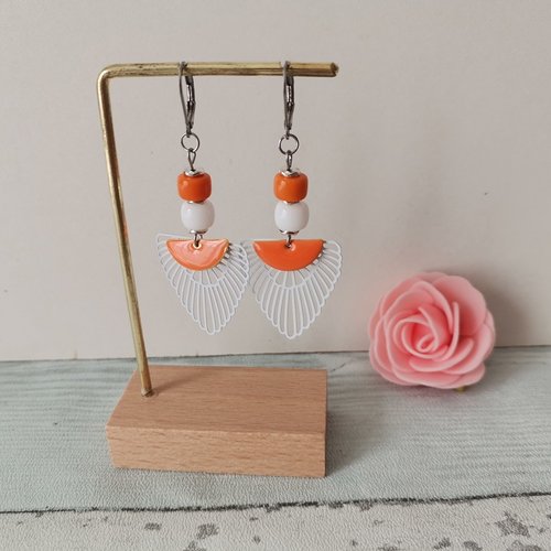 Boucles d'oreilles acier inoxydable et pendentif aile