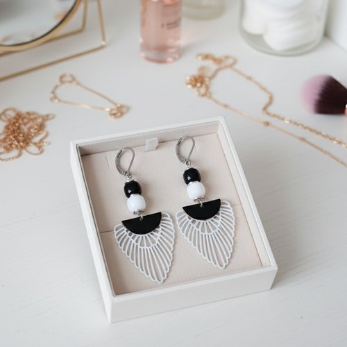 Boucles d'oreilles acier inoxydable et pendentif aile