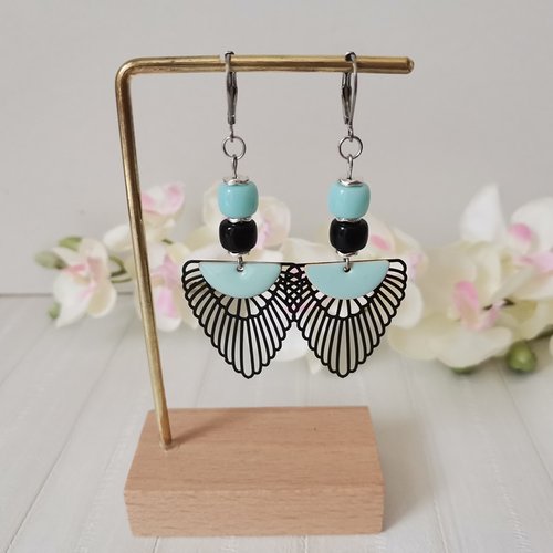 Boucles d'oreilles acier inoxydable et pendentif aile