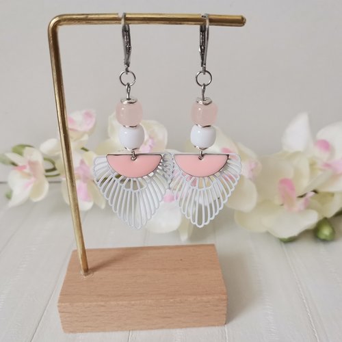 Boucles d'oreilles acier inoxydable et pendentif aile