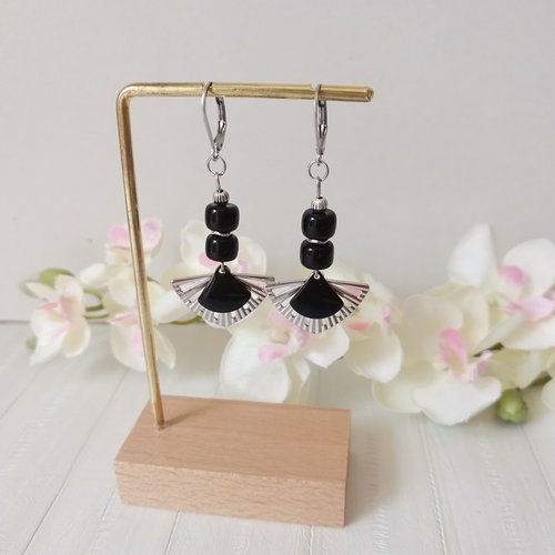 Boucles d'oreilles acier inoxydable et pendentifs éventail
