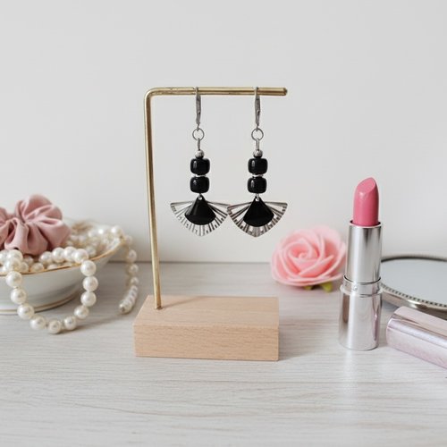 Boucles d'oreilles acier inoxydable et pendentifs éventail