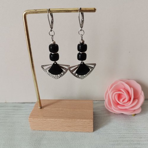 Boucles d'oreilles acier inoxydable et pendentifs éventail