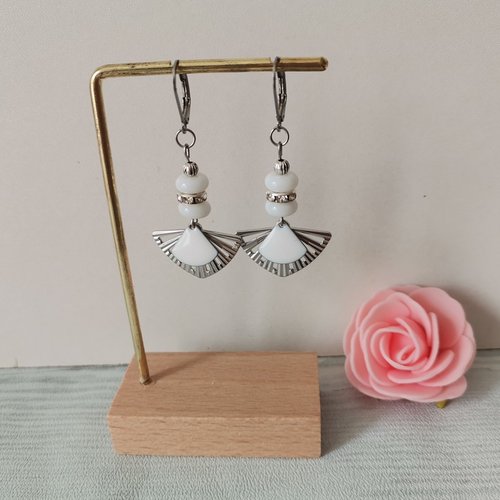 Boucles d'oreilles acier inoxydable et pendentifs éventail