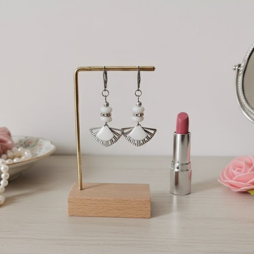 Boucles d'oreilles acier inoxydable et pendentifs éventail