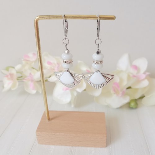 Boucles d'oreilles acier inoxydable et pendentifs éventail
