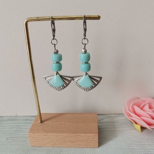 Boucles d'oreilles acier inoxydable et pendentifs éventail