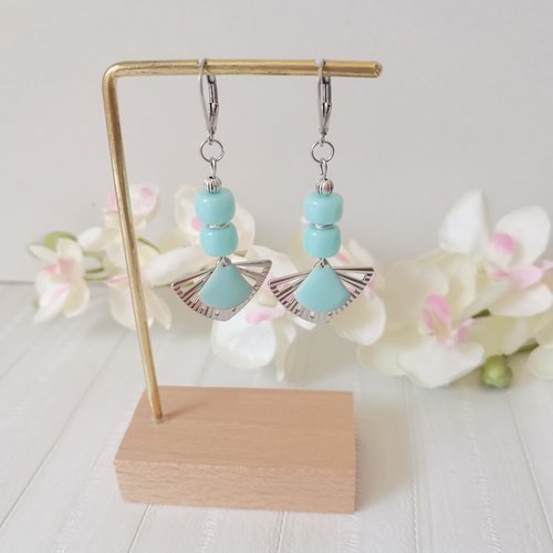 Boucles d'oreilles acier inoxydable et pendentifs éventail