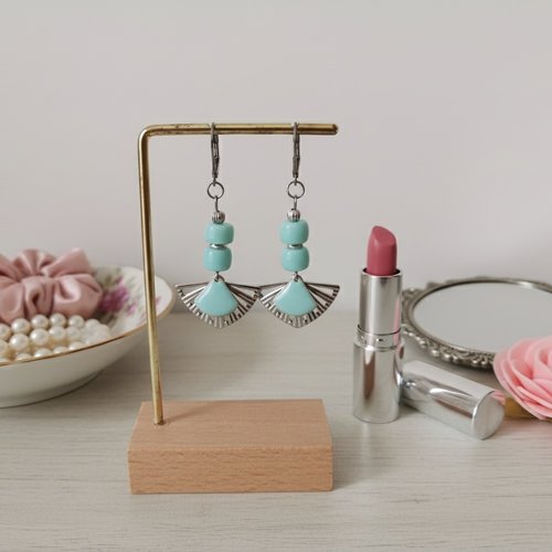 Boucles d'oreilles acier inoxydable et pendentifs éventail