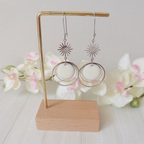 Boucles d'oreilles acier inoxydable anneaux et sequin émail
