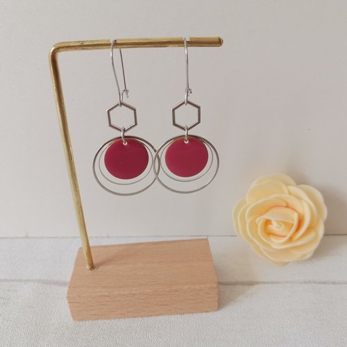 Boucles d'oreilles acier inoxydable anneaux et sequin émail