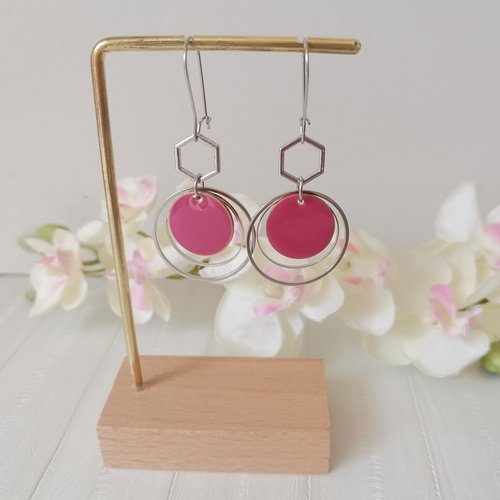 Boucles d'oreilles acier inoxydable anneaux et sequin émail