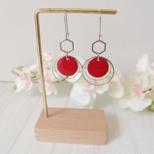 Boucles d'oreilles acier inoxydable anneaux et sequin émail