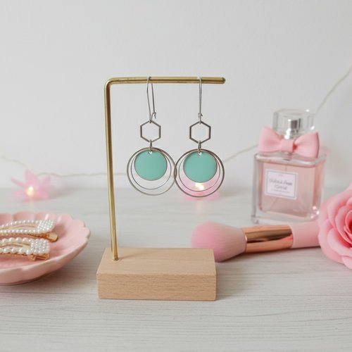Boucles d'oreilles acier inoxydable anneaux et sequin émail
