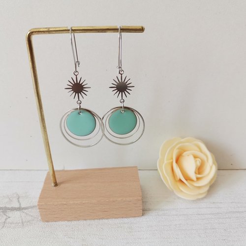 Boucles d'oreilles acier inoxydable anneaux et sequin émail