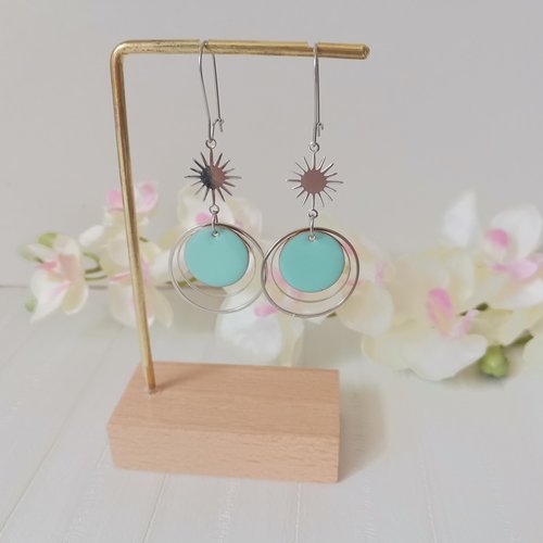 Boucles d'oreilles acier inoxydable anneaux et sequin émail