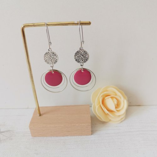 Boucles d'oreilles acier inoxydable anneaux et sequin émail