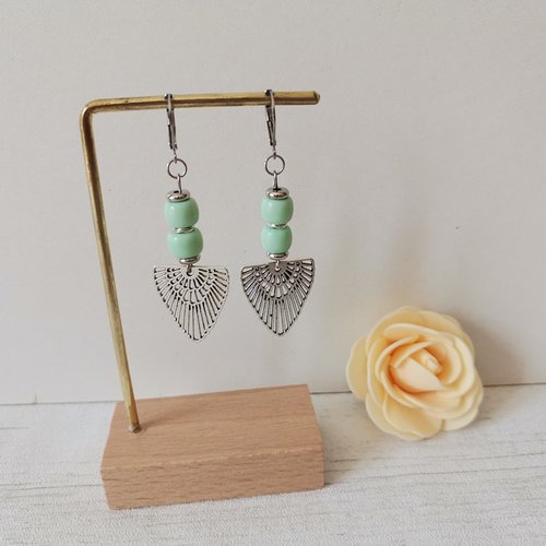 Boucles d'oreilles acier inoxydable, pendentif ail et perles colonnes