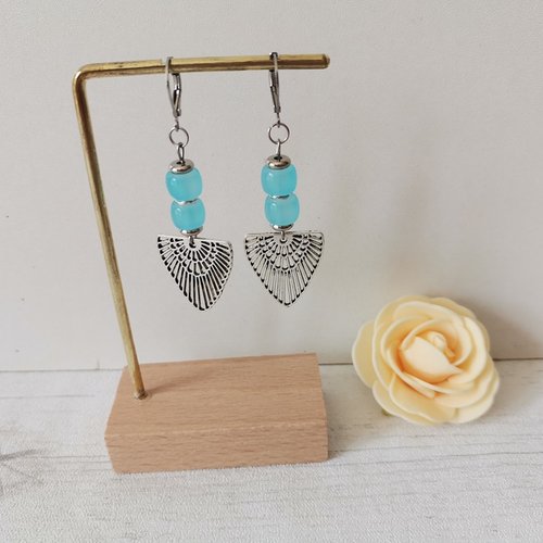 Boucles d'oreilles acier inoxydable, pendentif ail et perles colonnes