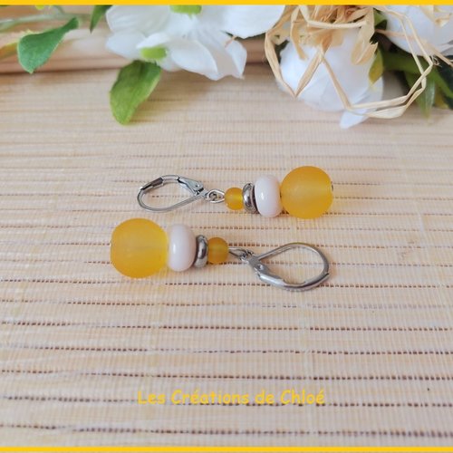 Boucles d'oreilles acier inoxydable et perles en verre