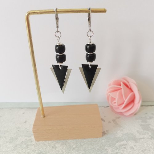 Boucles d'oreilles acier inoxydable pendentif triangle métal et émail
