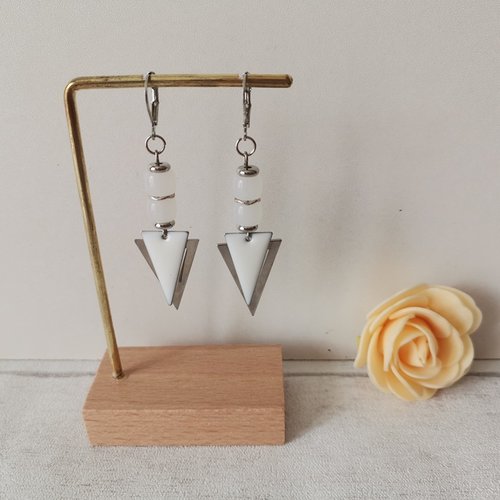Boucles d'oreilles acier inoxydable pendentif triangle métal et émail