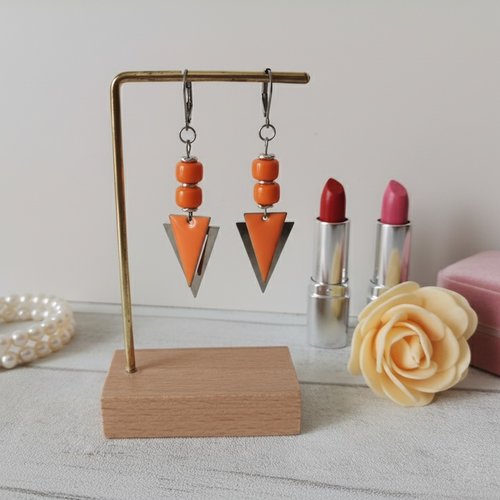 Boucles d'oreilles acier inoxydable pendentif triangle métal et émail